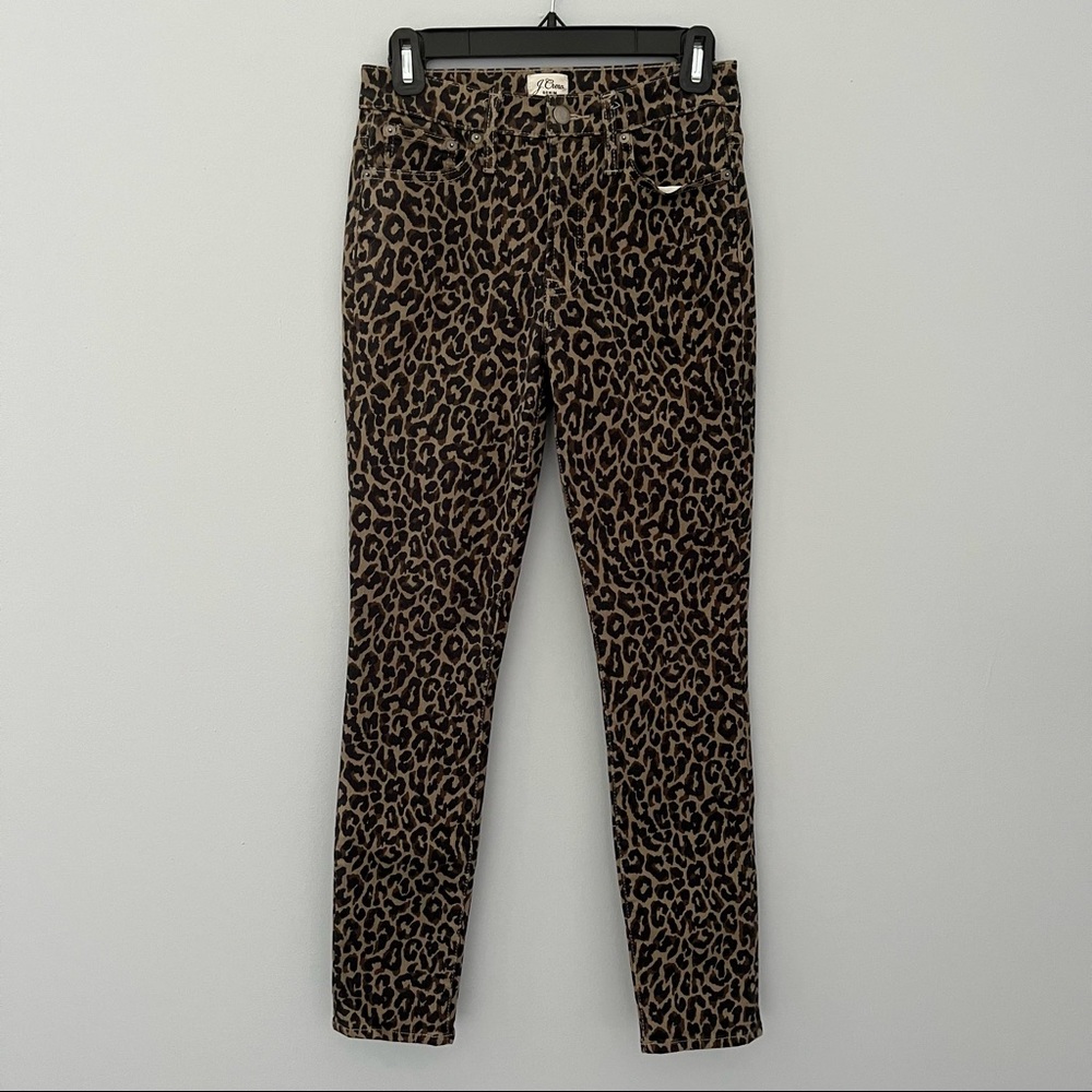 J. Crew Pants Womens 25 Leopard Animal Print 10” High Rise Toothpick Denim Jeans